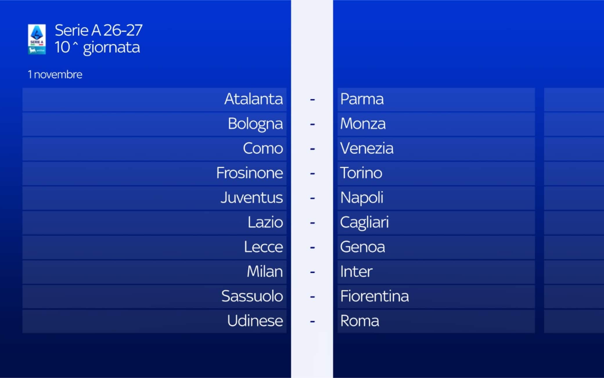 Derby di Milano alla 10^, nel weekend del primo novembre