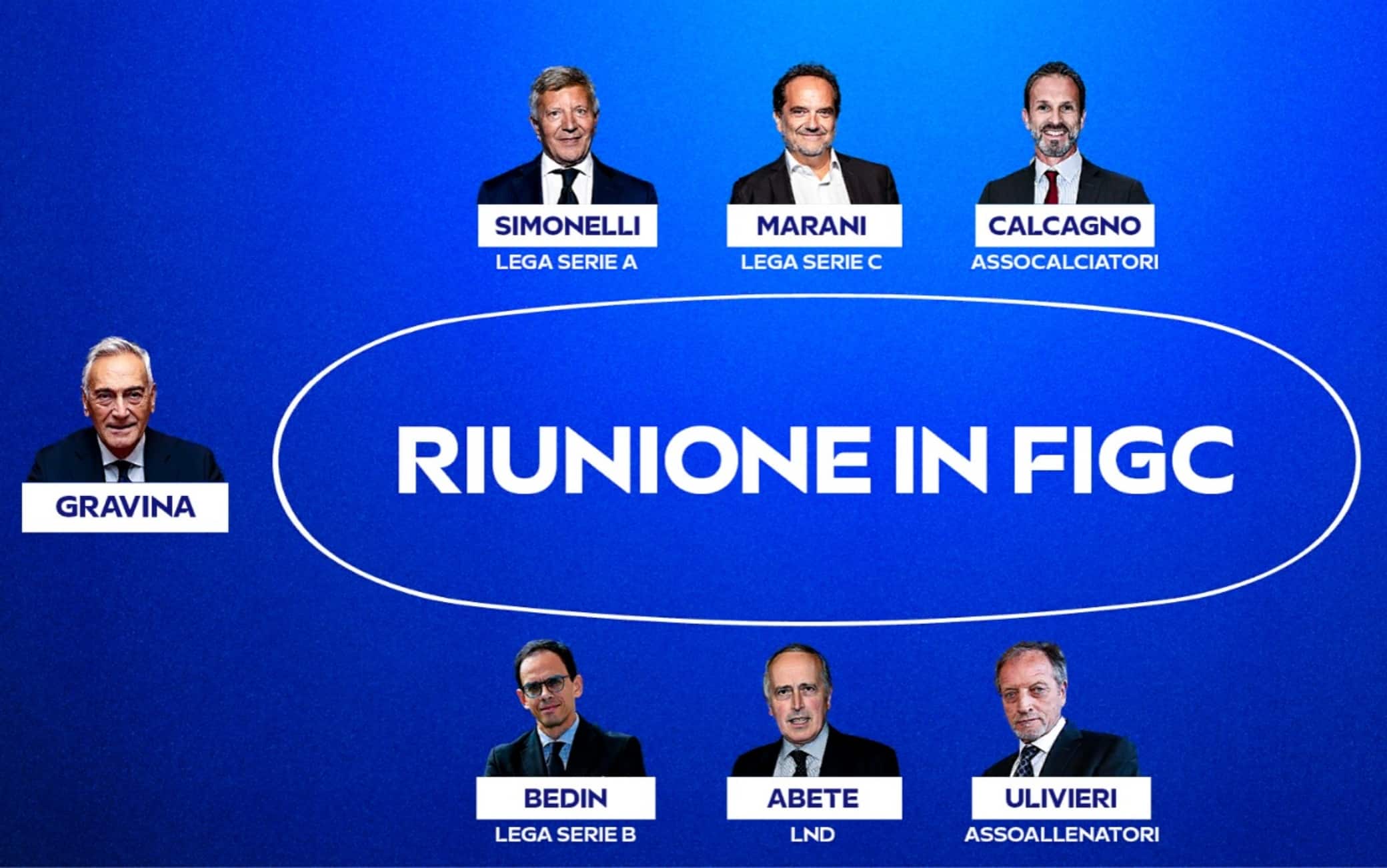 I sette partecipanti alla riunione in corso in Figc