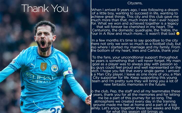 Bernardo Silva lascerà il Manchester City a fine anno: "Godiamoci le ultime settimane"