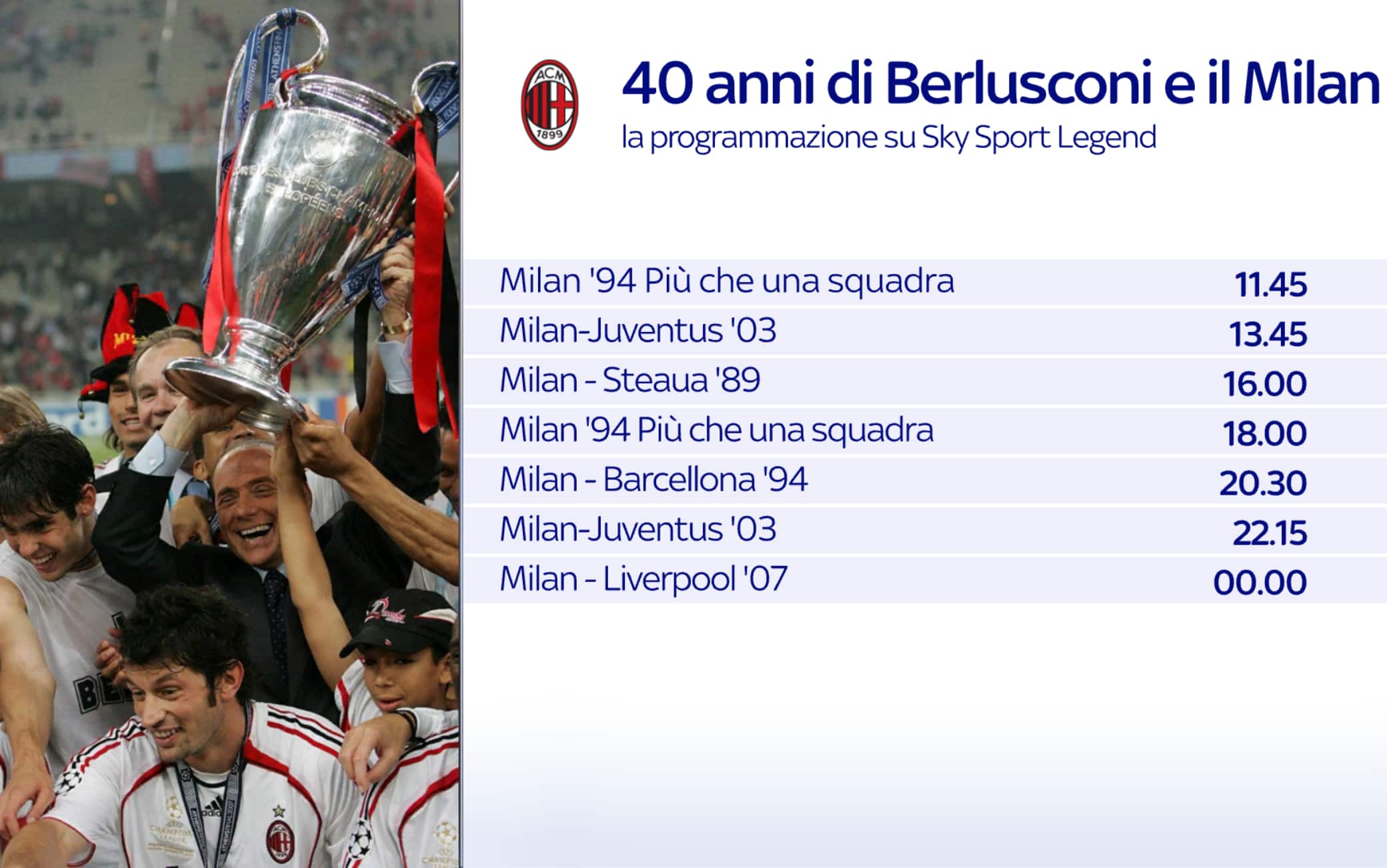 Milan, 40 anni fa iniziava l'era Berlusconi. La programmazione su Sky Sport Legend