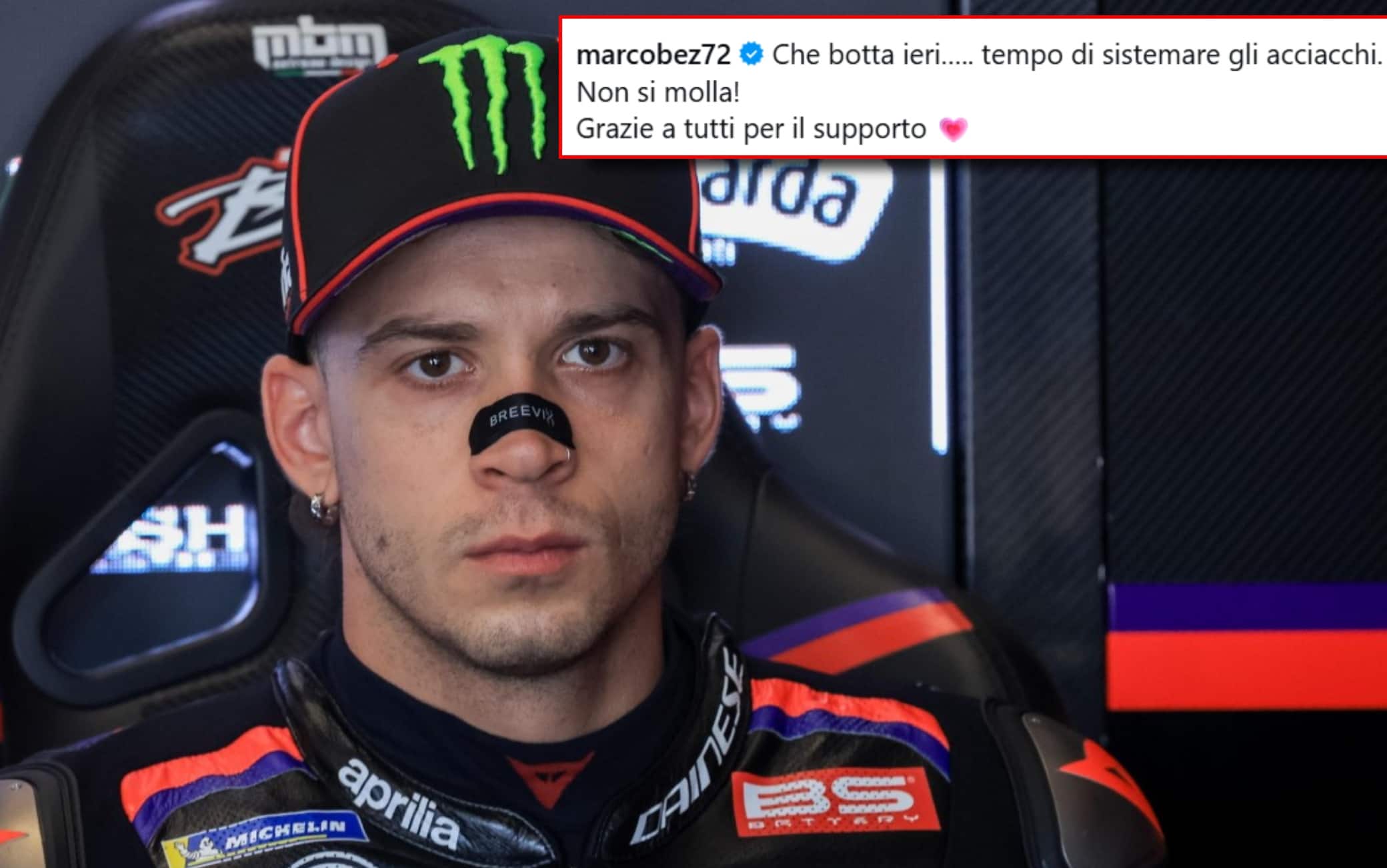 Bezzecchi, le prime parole dopo la caduta nel GP di Assen: "Che botta... Non si molla" 