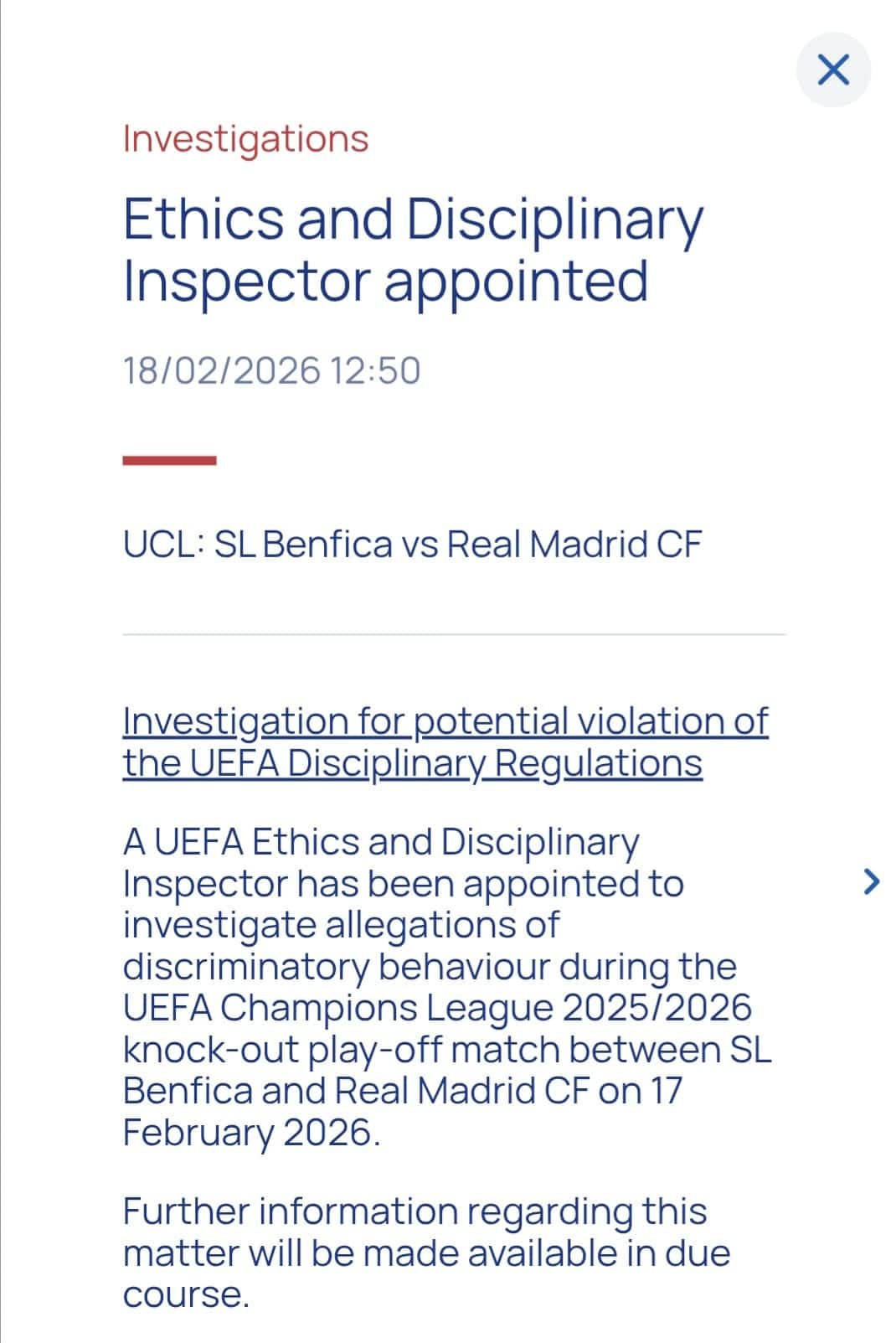Uefa avvia un'indagine su caso Vinicius