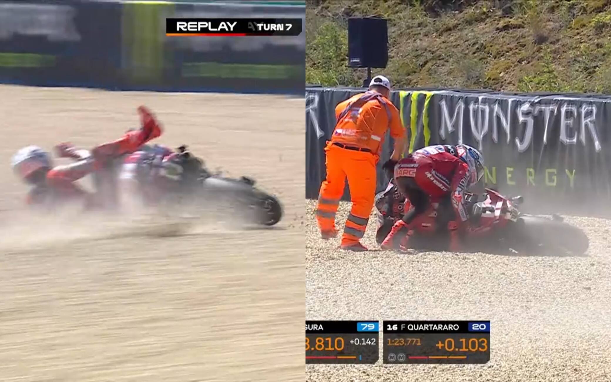 Marc Marquez, caduta nelle prove libere del GP Brno. FOTO