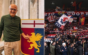 Dan Sucu 'posa' accanto alla stemma del Genoa (account X del club)