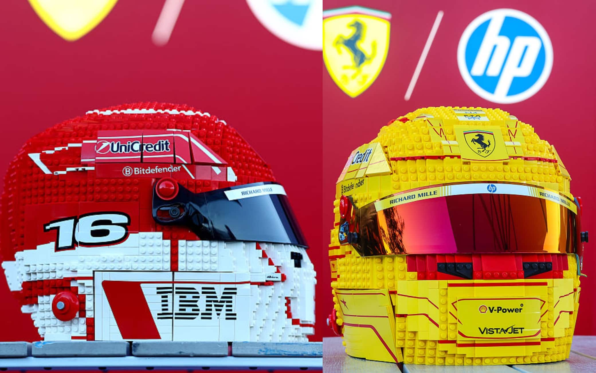 Ferrari, i caschi di Leclerc e Hamilton con quasi 4mila mattoncini! FOTO