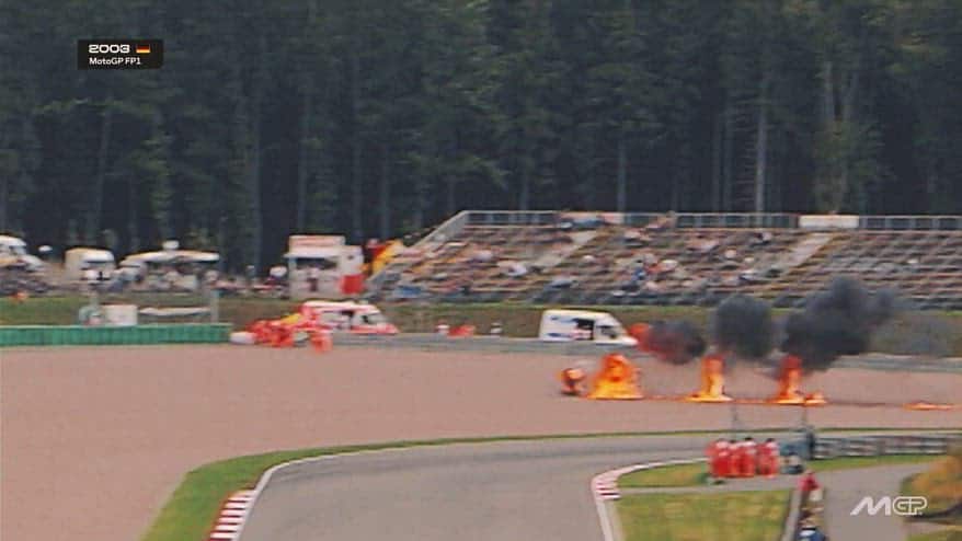 GP Germania, quella volta che la moto di Edwards prese fuoco