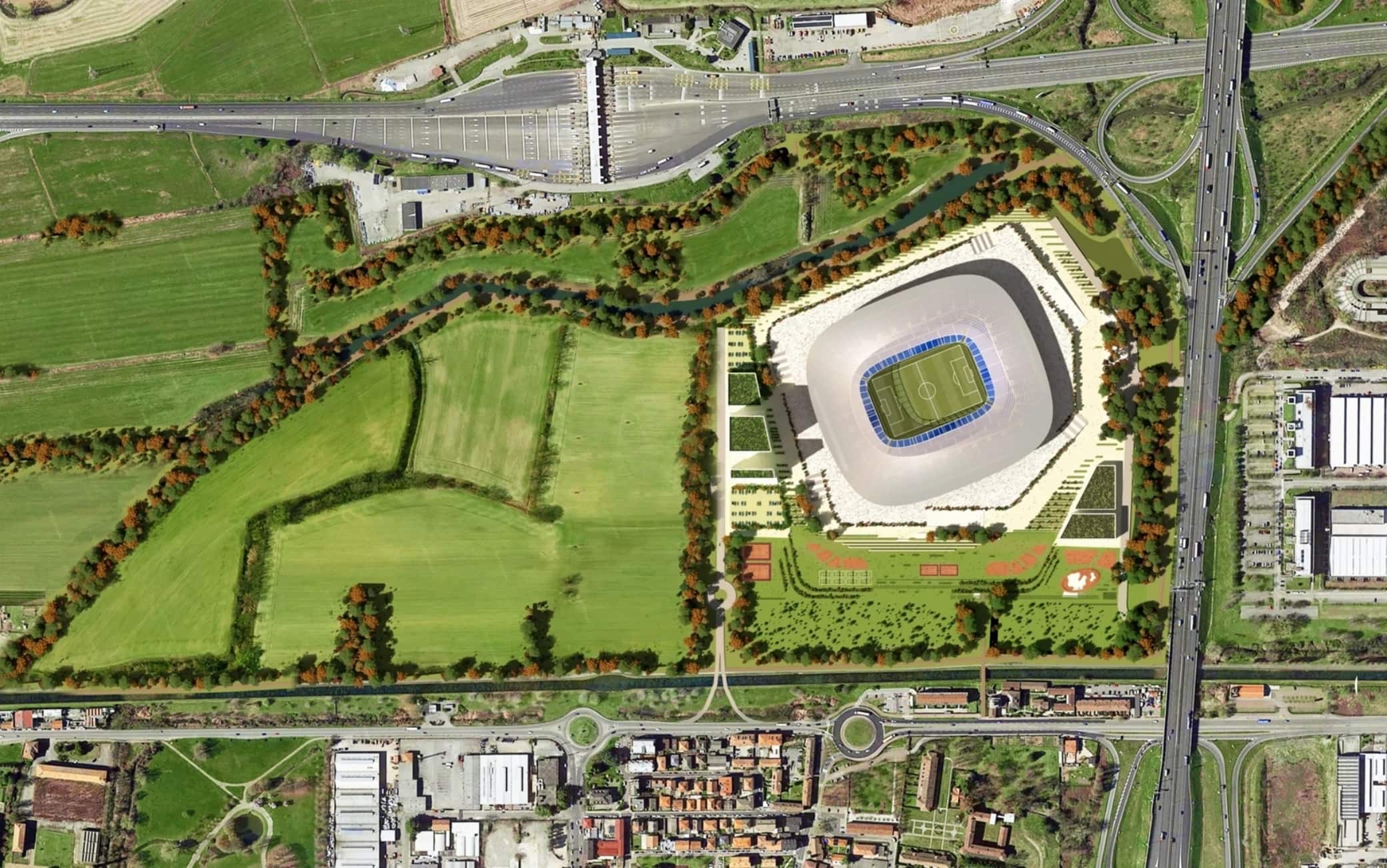 Gli studi volumetrici di progetto del nuovo stadio Inter a Rozzano