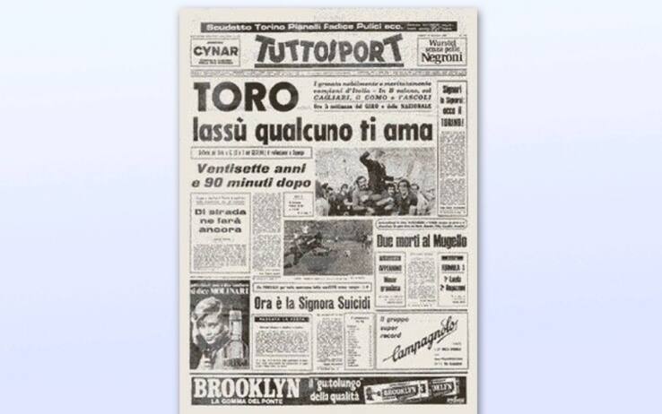 La pagina di Tuttosport -diretto da Ormezzano- che celebra lo scudetto del Torino nel 1976