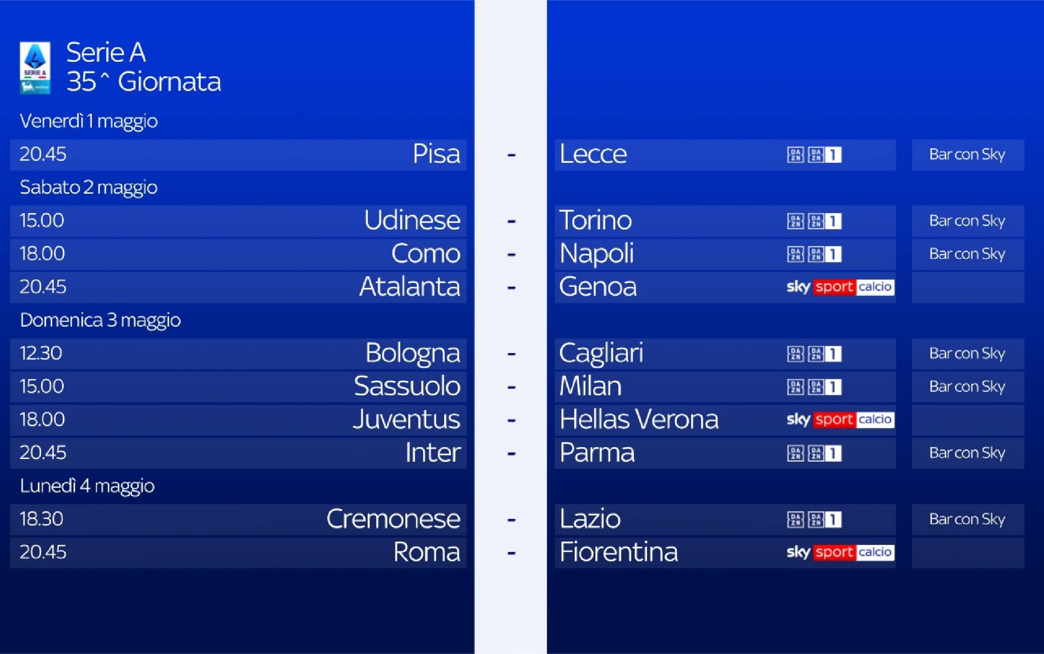 Serie A, la presentazione della 35^ giornata: orari, arbitri e squalificati
