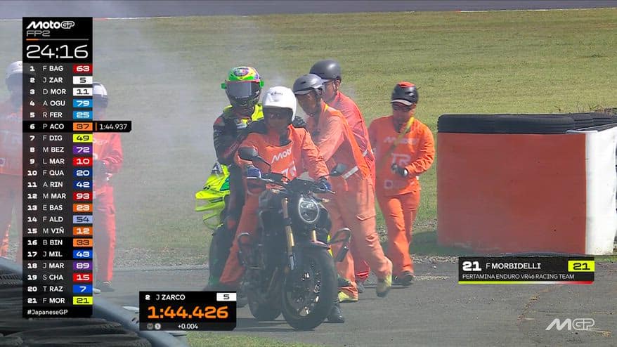 Gran fumata dalla moto di Morbidelli: bandiera rossa in FP2