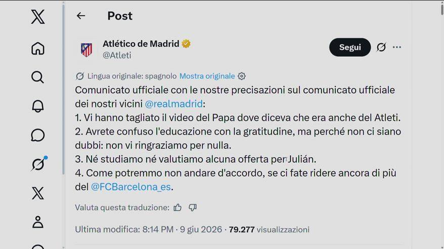 L'Atletico risponde così all'offerta del Real per Alvarez
