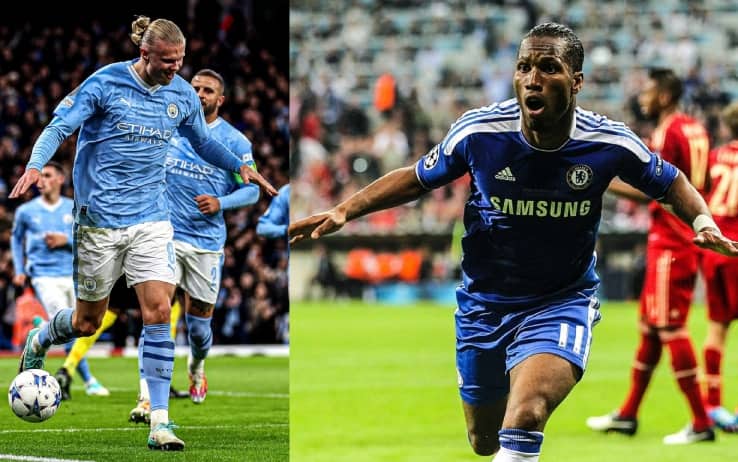 Haaland Drogba esultanza