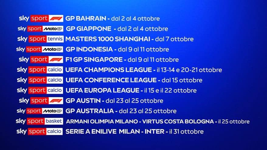 Motori, calcio, tennis, basket: che ottobre su Sky Sport!