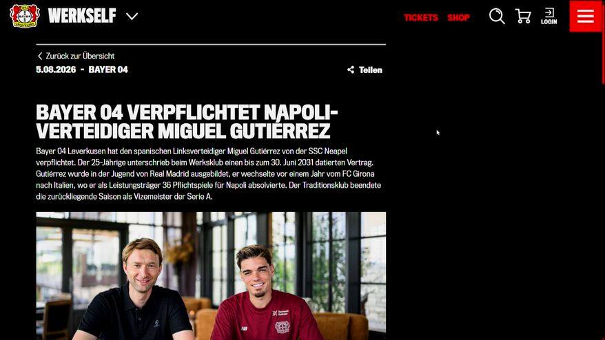 Napoli, Gutierrez si trasferisce al Bayer Leverkusen
