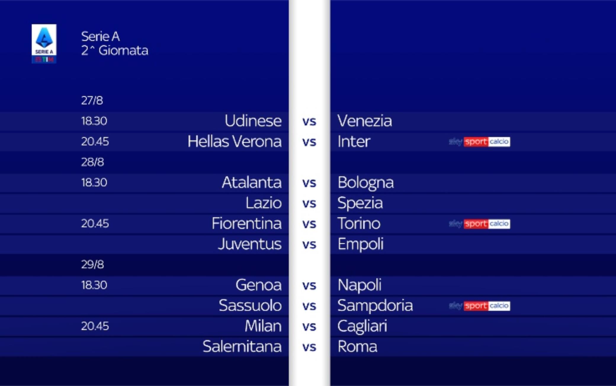 Serie A, 2^ giornata
