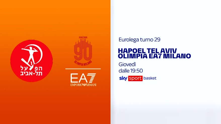Eurolega, 29^ turno: Hapoel Tel Aviv-Olimpia Milano su Sky