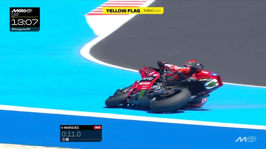 GP Ungheria, Marquez e Di Giannantonio cadono in curva 1