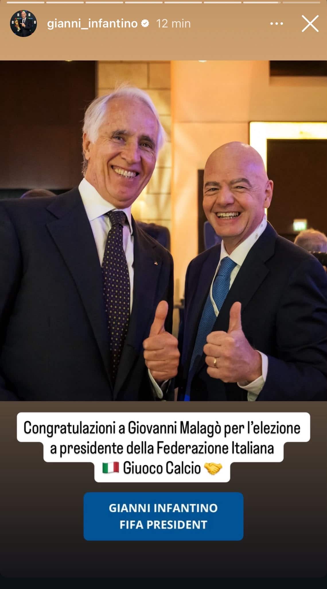 I complimenti del presidente Fifa Gianni Infantino