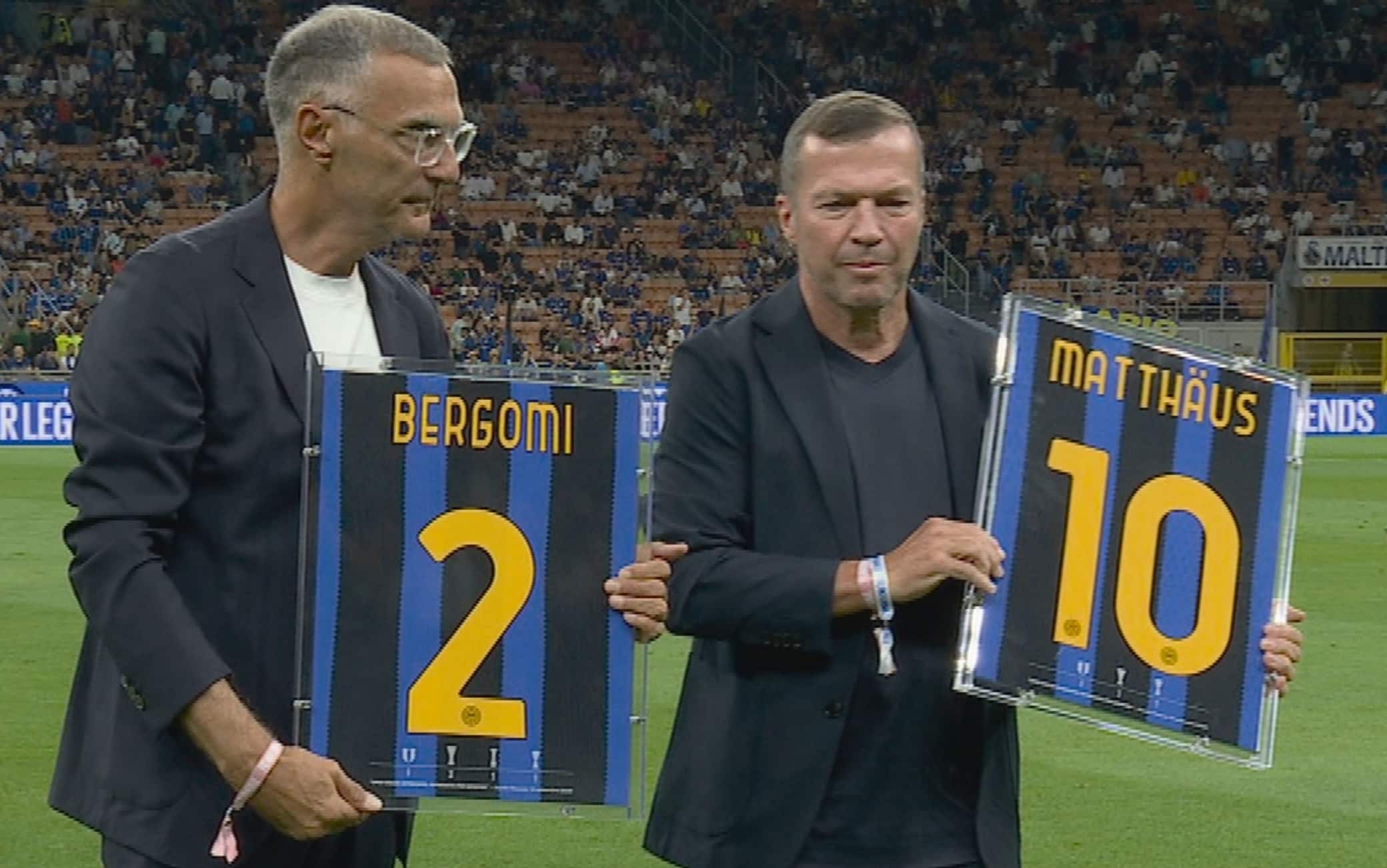 Inter-Udinese, Lothar Matthaus e Giuseppe Bergomi premiati da Marotta a San Siro. VIDEO