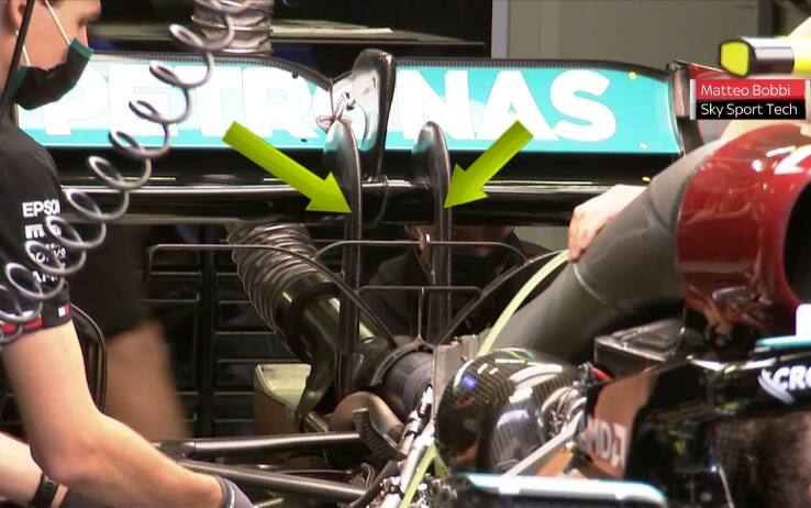 Configurazione doppio pilone della Mercedes di Bottas nelle FP1 in Austria