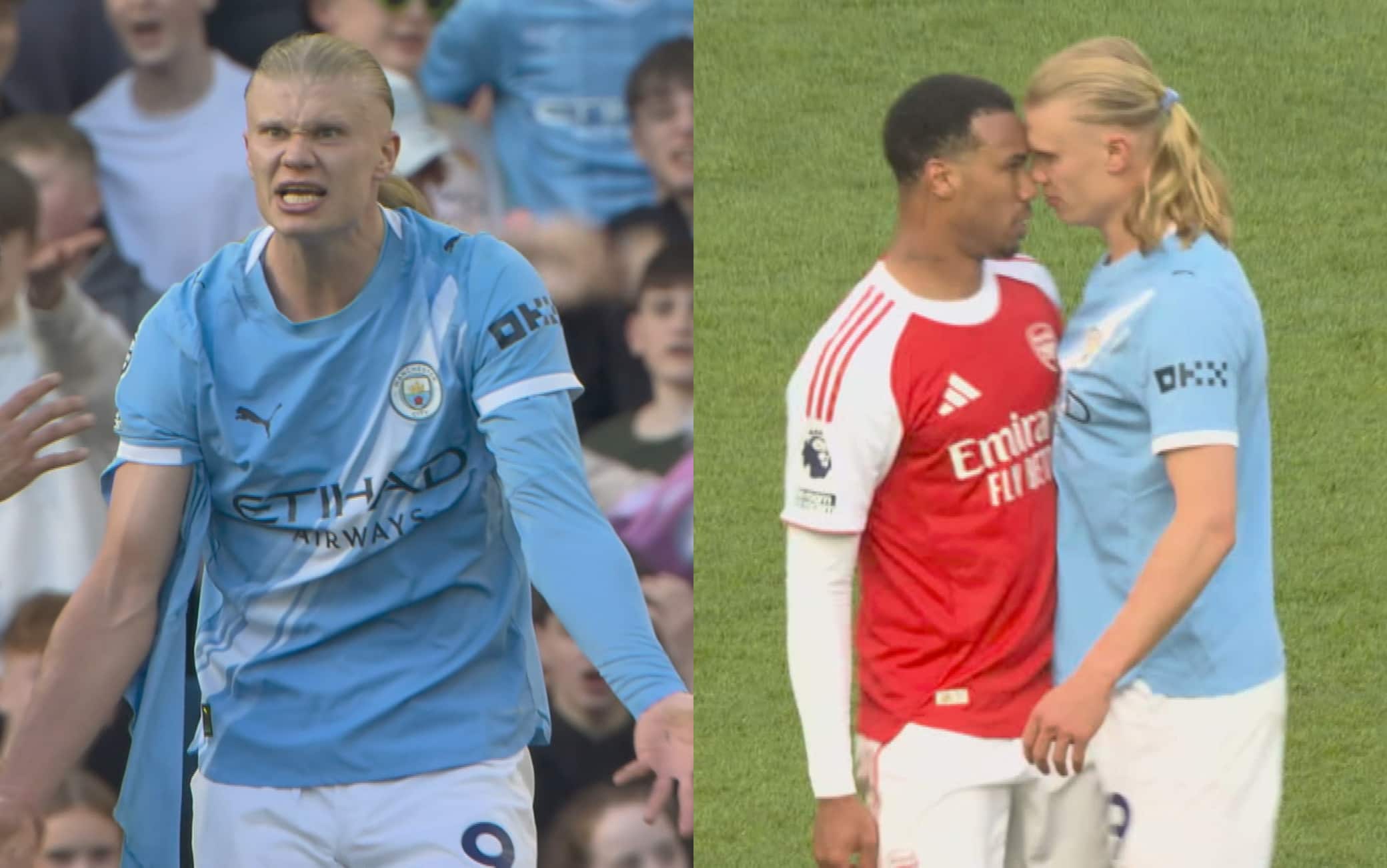 Manchester City-Arsenal, il duello tra Haaland e Gabriel: maglia strappata e testa a testa