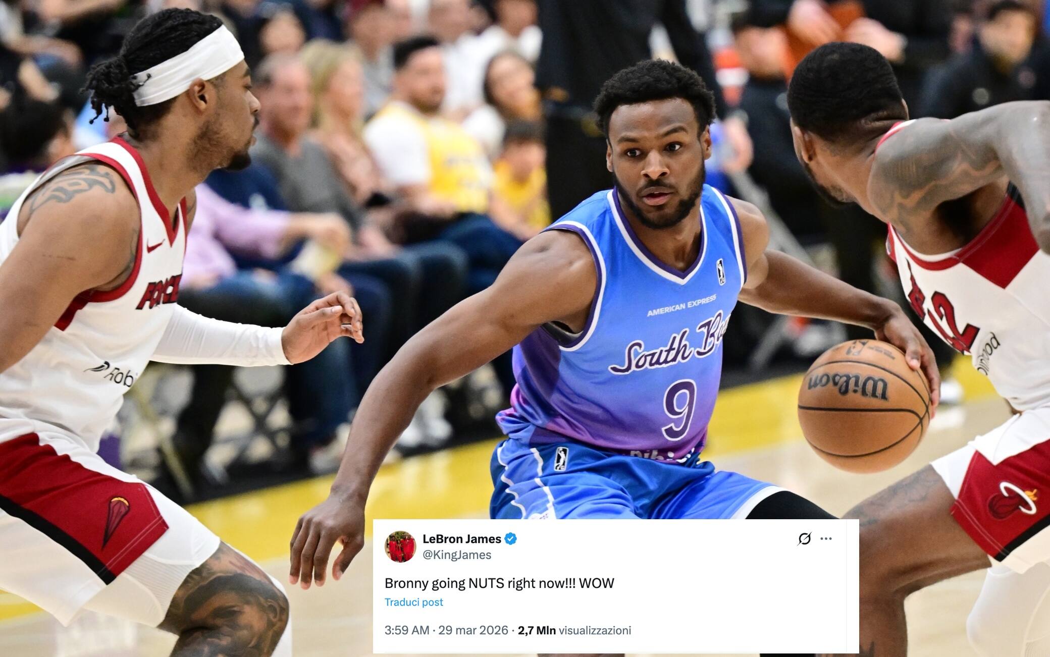 NBA, Bronny domina in G League e LeBron impazzisce sui social: il sabato sera a casa James
