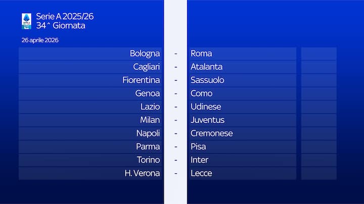 34 giornata serie a calendario