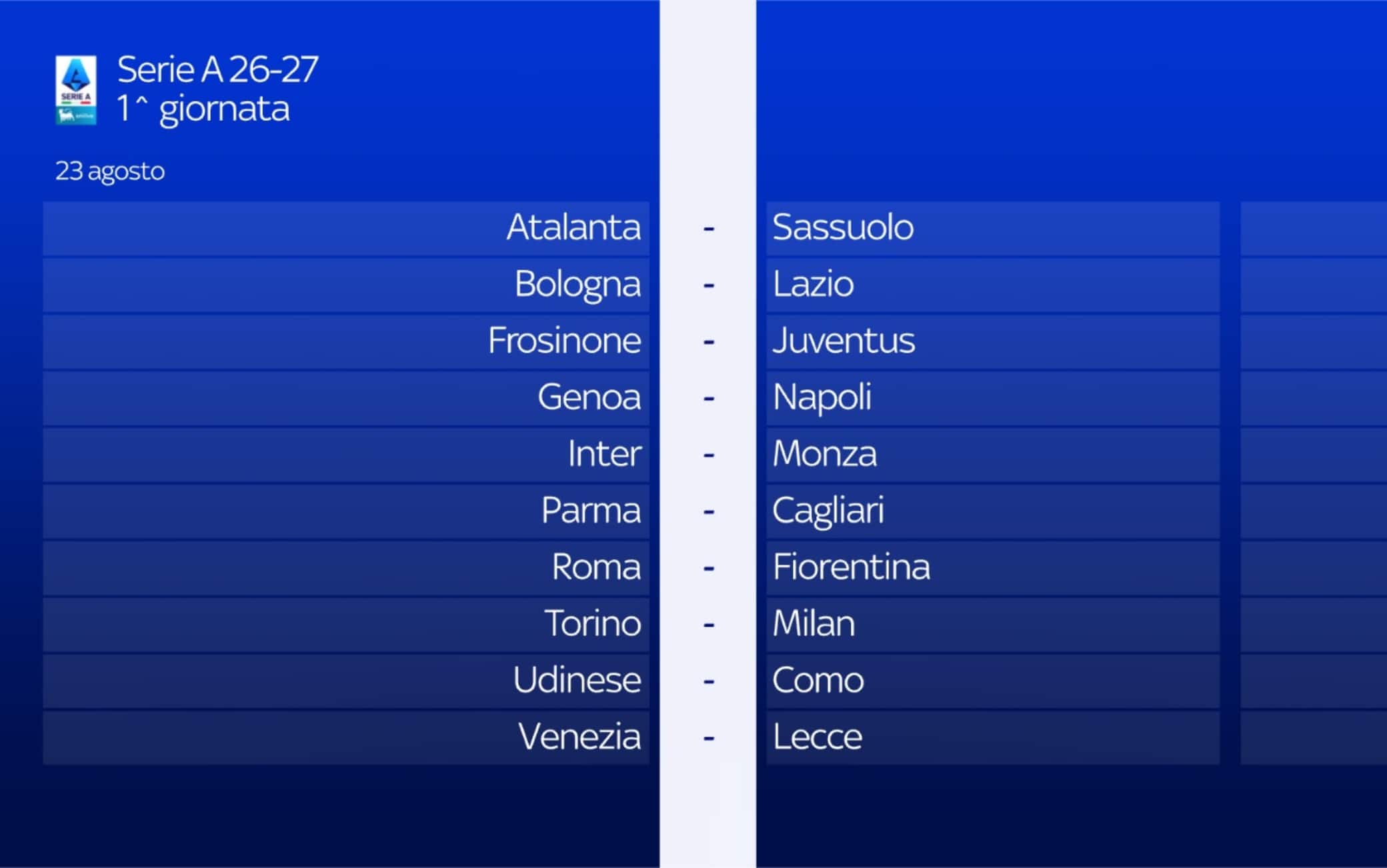 IL CALENDARIO DELLA SERIE A LIVE: CLICCA QUI PER SCOPRIRE LE GIORNATE
