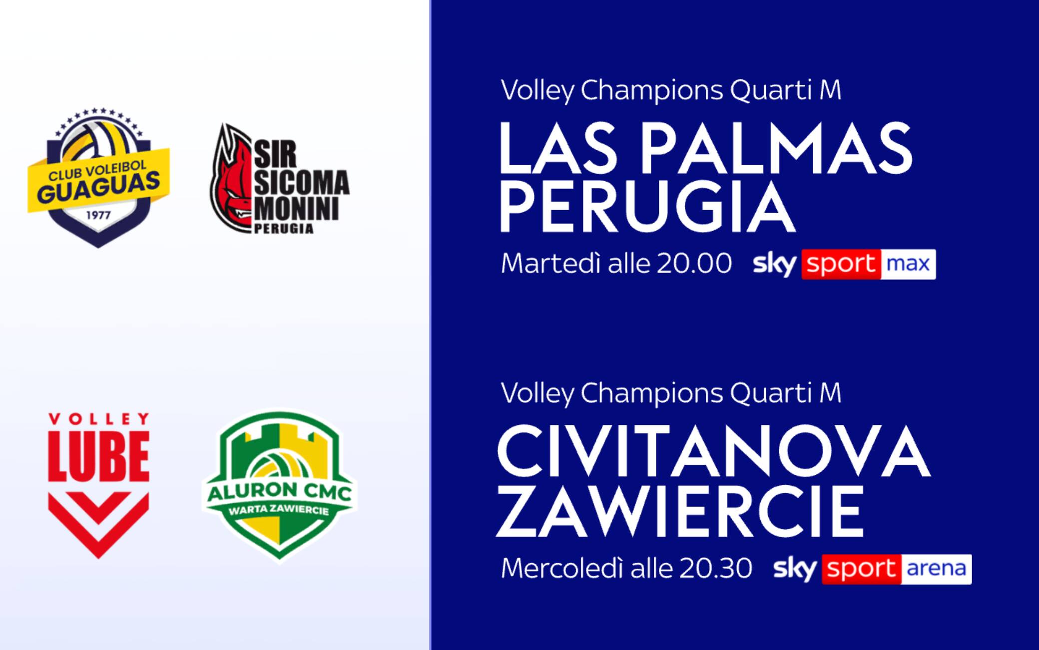 Volley, Champions League maschile: i quarti su Sky. In campo Perugia e Civitanova