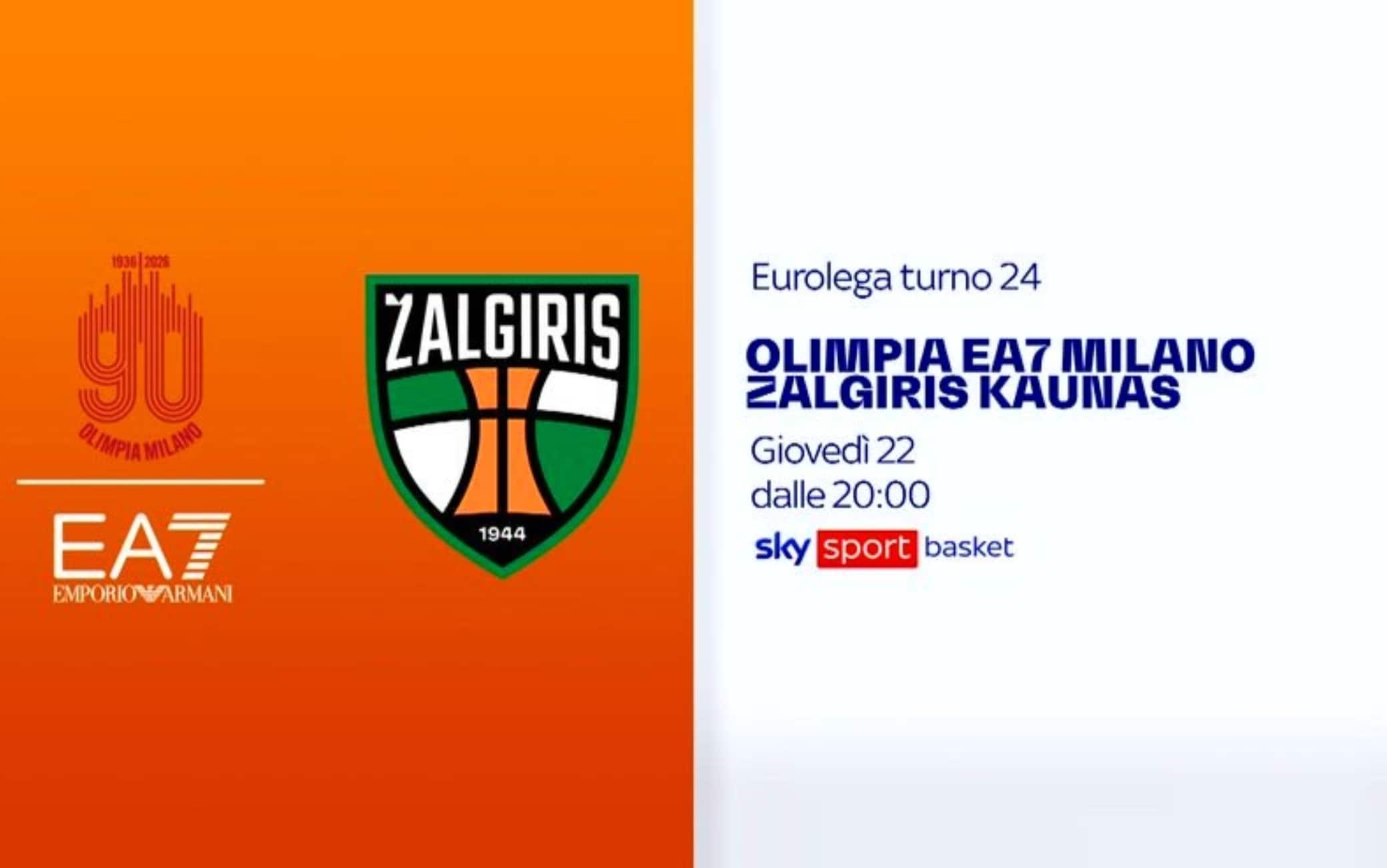 Olimpia Milano-Zalgiris: dove vedere la partita in tv e streaming