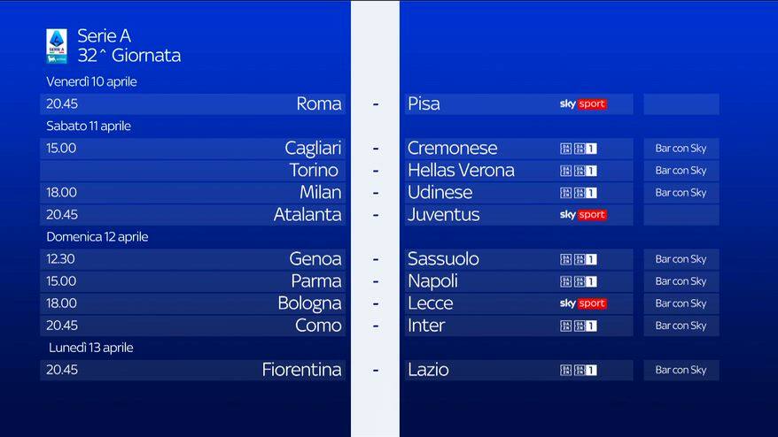 Serie A, anticipi e posticipi fino alla 34^ giornata