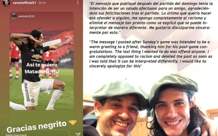 A sinistra la storia incriminata, a destra il post di scuse dell'uruguaiano