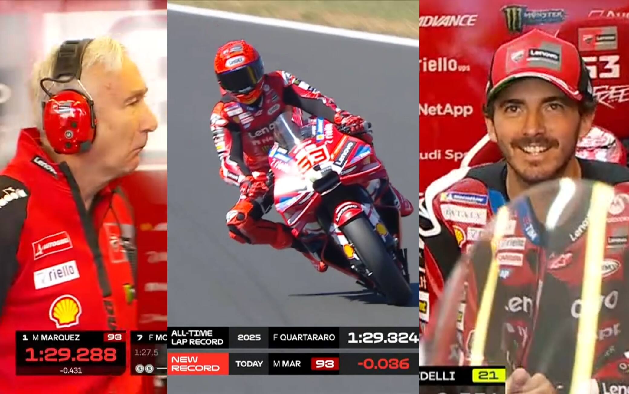 Marquez da record a Le Mans in Q1: Tardozzi e Bagnaia reagiscono così... VIDEO