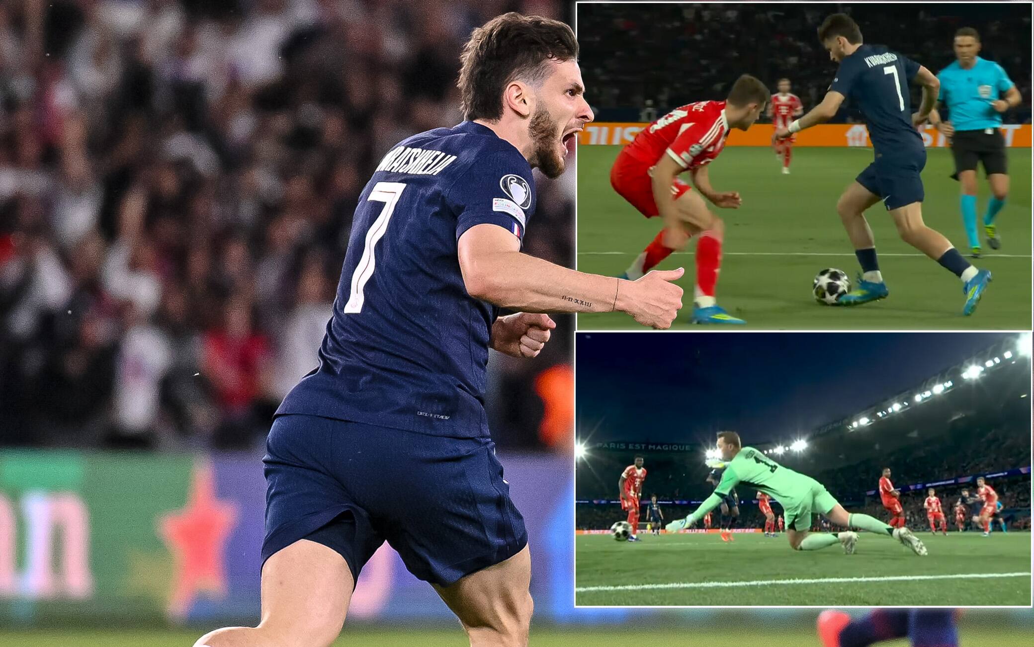 Psg-Bayern Monaco, magia di Kvaratskhelia: evita Stanisic e batte Neuer: il video del gol