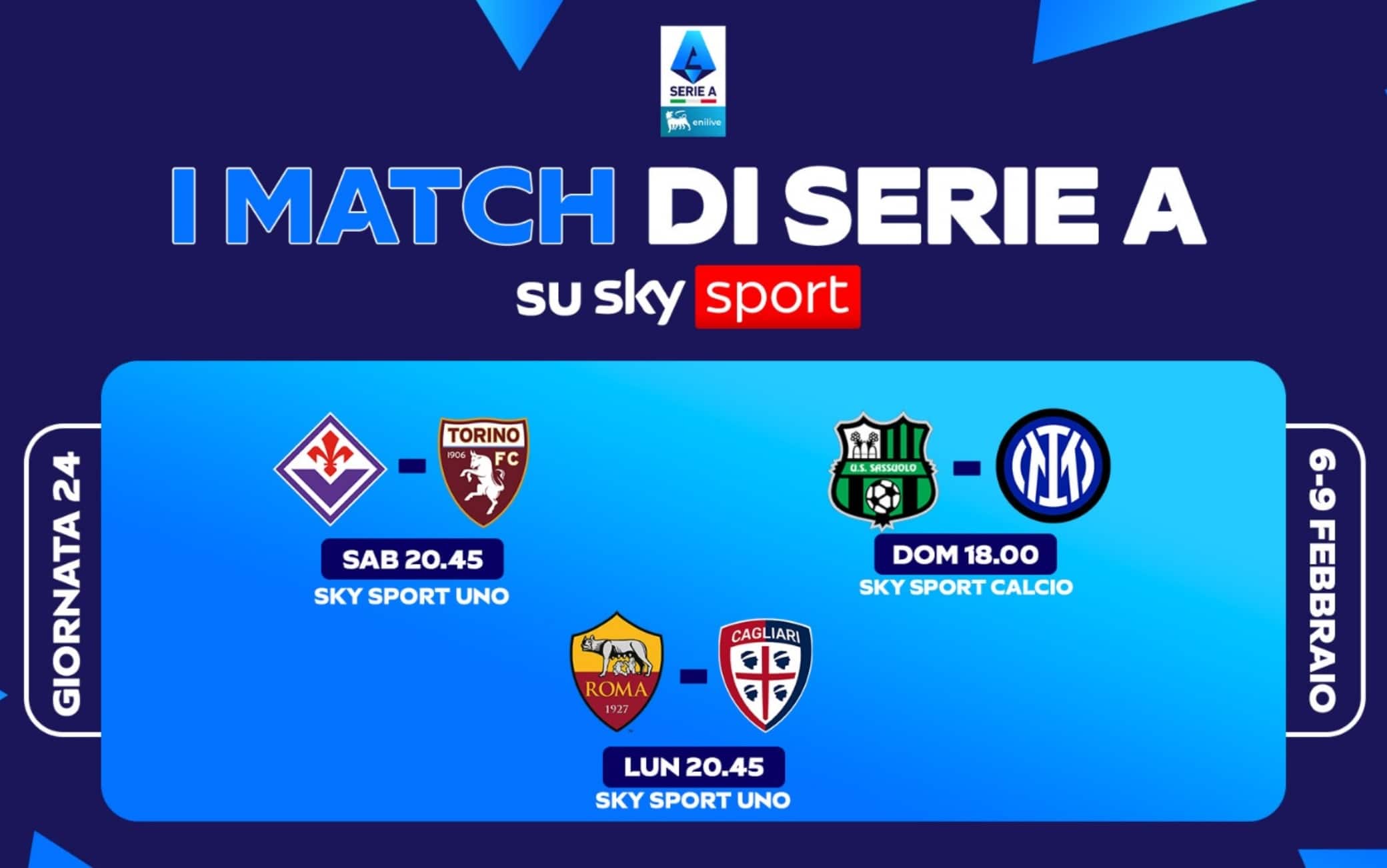 Il calendario di Serie A, le partite e gli orari della 24^ giornata