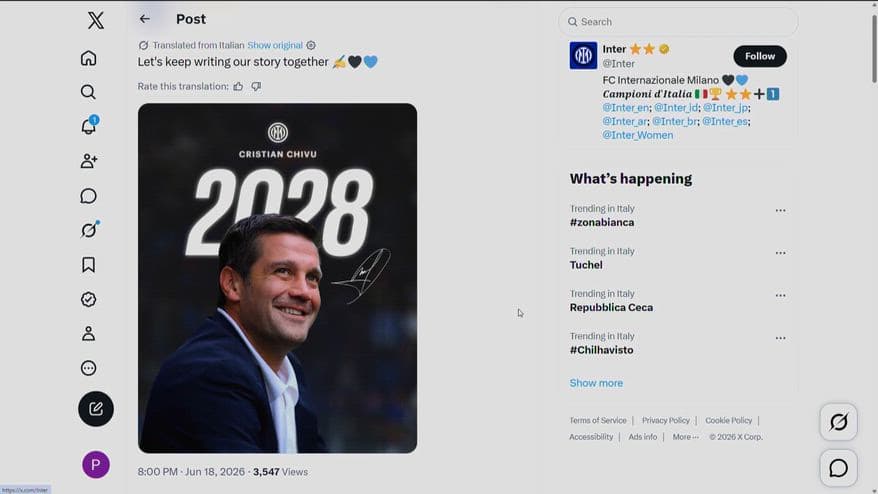 Inter, ufficiale il rinnovo di Chivu fino al 2028