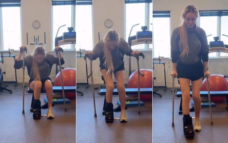Lindsey Vonn torna a camminare in stampelle dopo l'infortunio a Milano-Cortina. VIDEO 