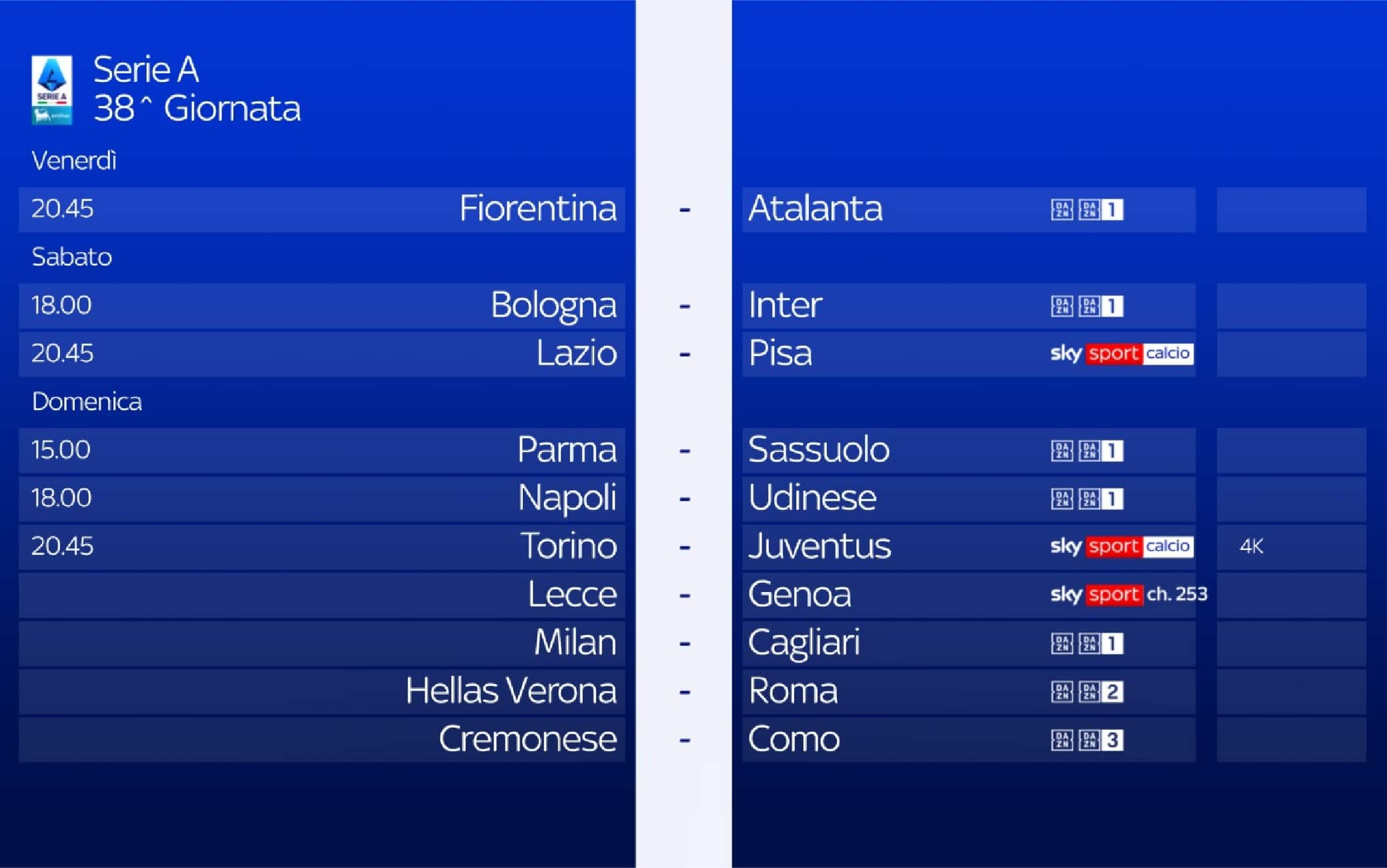 Serie A, la presentazione della 38^ giornata: orari, arbitri e squalificati