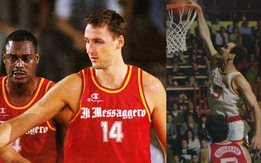 Rick Mahorn, Dino Rađa e "Danny" Ferry con la maglia del Messaggero Roma