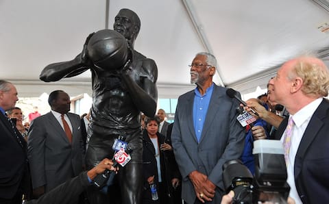 BOSTON, MA - NOVEMBER 1: Legend Bill Russell speaks to the media during his statue unveiling on November 1, 2013 at the TD Garden in Boston, Massachusetts.  NOTE TO USER: User expressly acknowledges and agrees that, by downloading and or using this photograph, User is consenting to the terms and conditions of the Getty Images License Agreement. Mandatory Copyright Notice: Copyright 2013 NBAE  (Photo by Brian Babineau/NBAE via Getty Images)