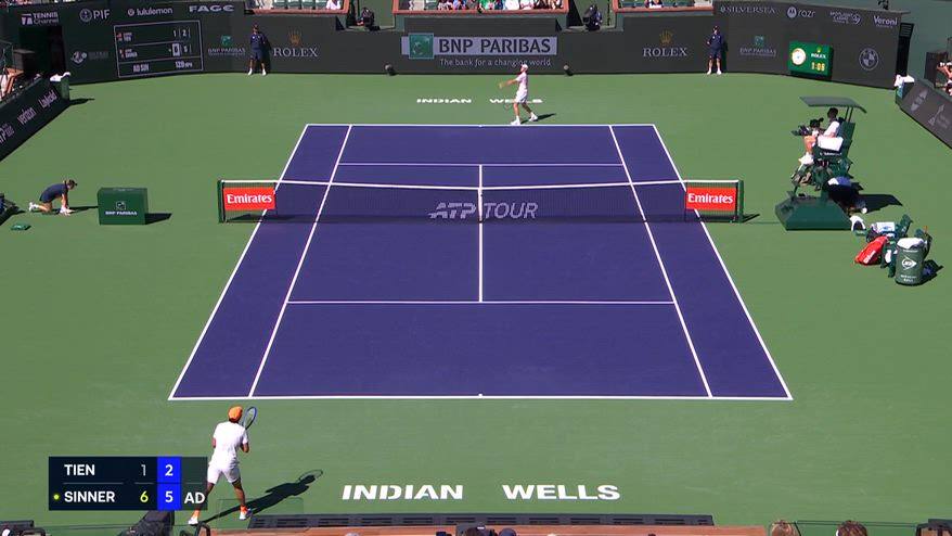 Indian Wells, il match point di Sinner contro Tien