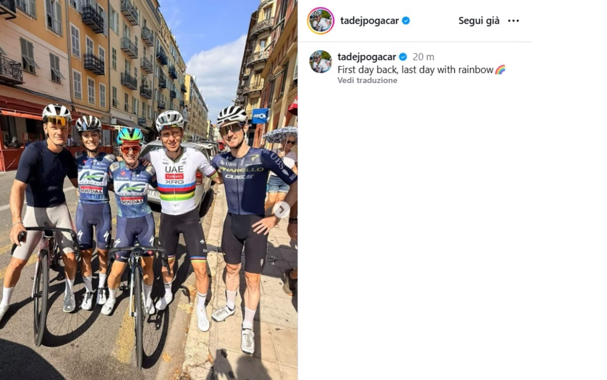 Tadej Pogacar torna ad allenarsi in strada: il video pubblicato sui social