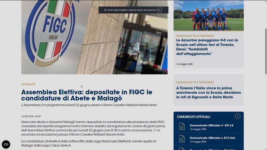 Elezioni Figc, Abete e Malagò depositano candidature