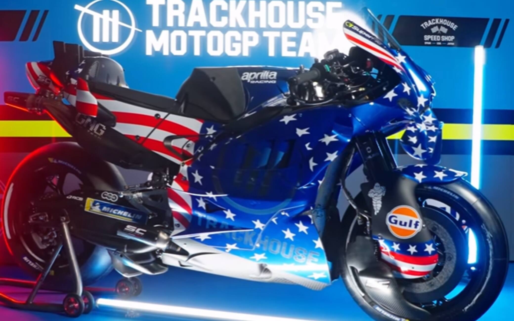 Aprilia Trackhouse, svelata la livrea per il GP Usa di Austin. FOTO