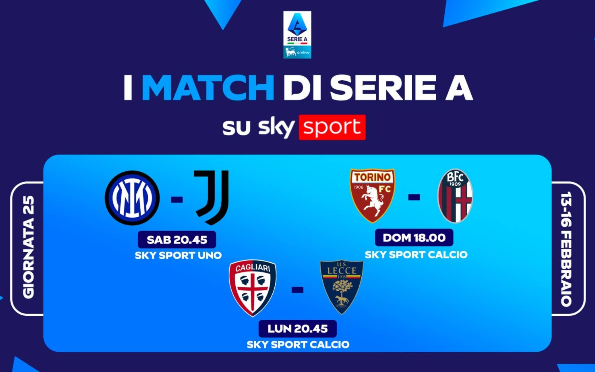 Il calendario di Serie A, le partite e gli orari della 25^ giornata