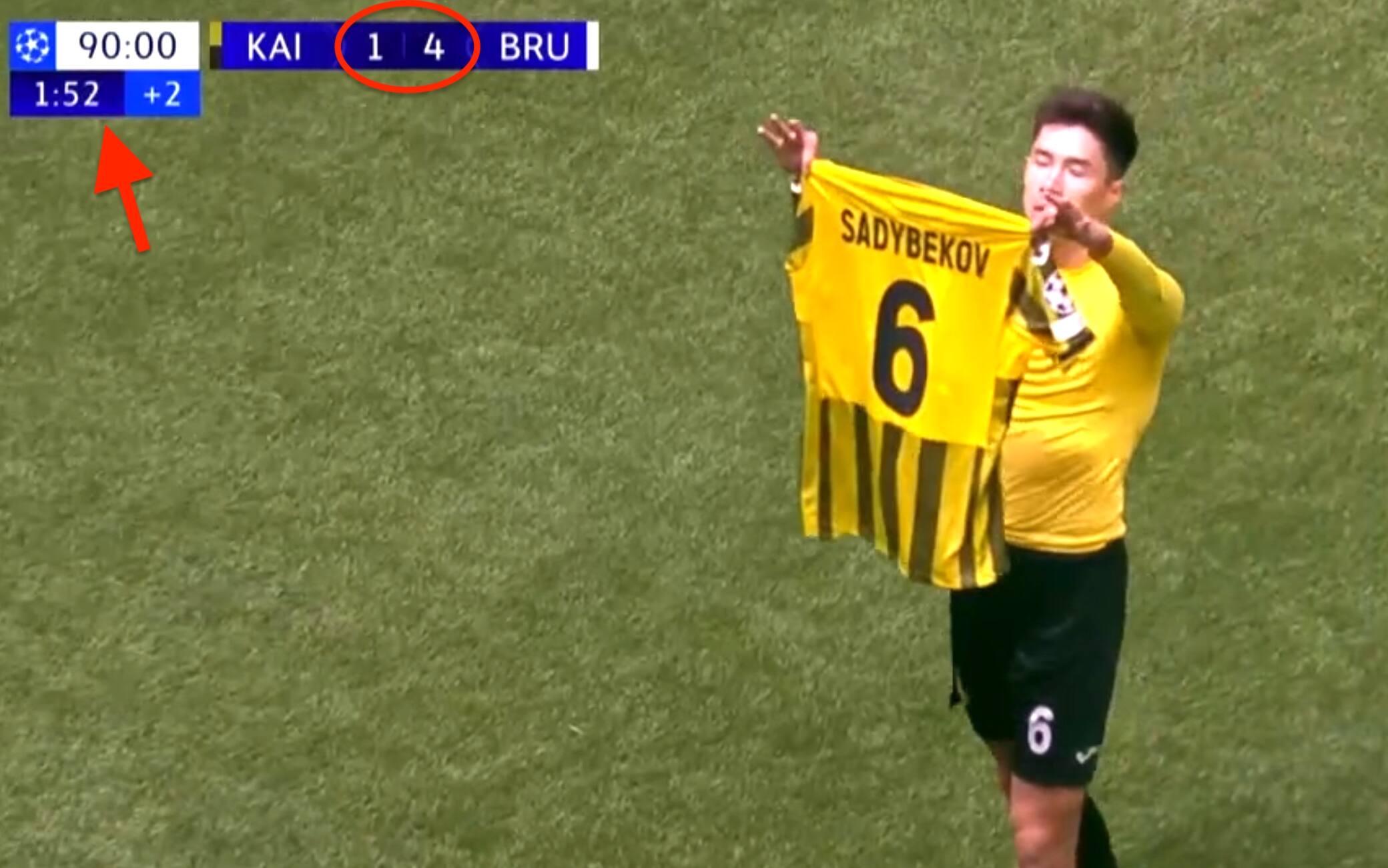 Gran gol ed esultanza alla Messi e CR7 per Sadybekov del Kairat… ma era la rete dell'1-4!