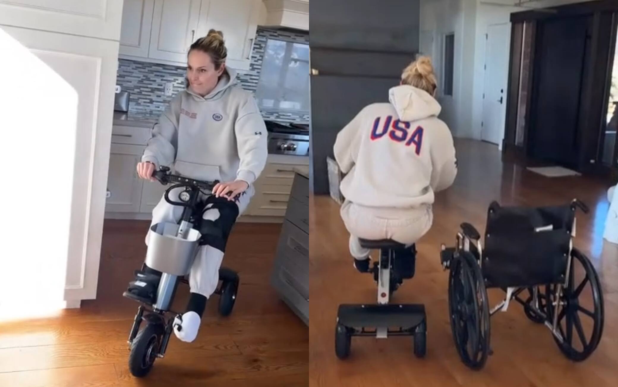 Lindsey Vonn sempre in movimento: slalom col triciclo elettrico in casa. VIDEO
