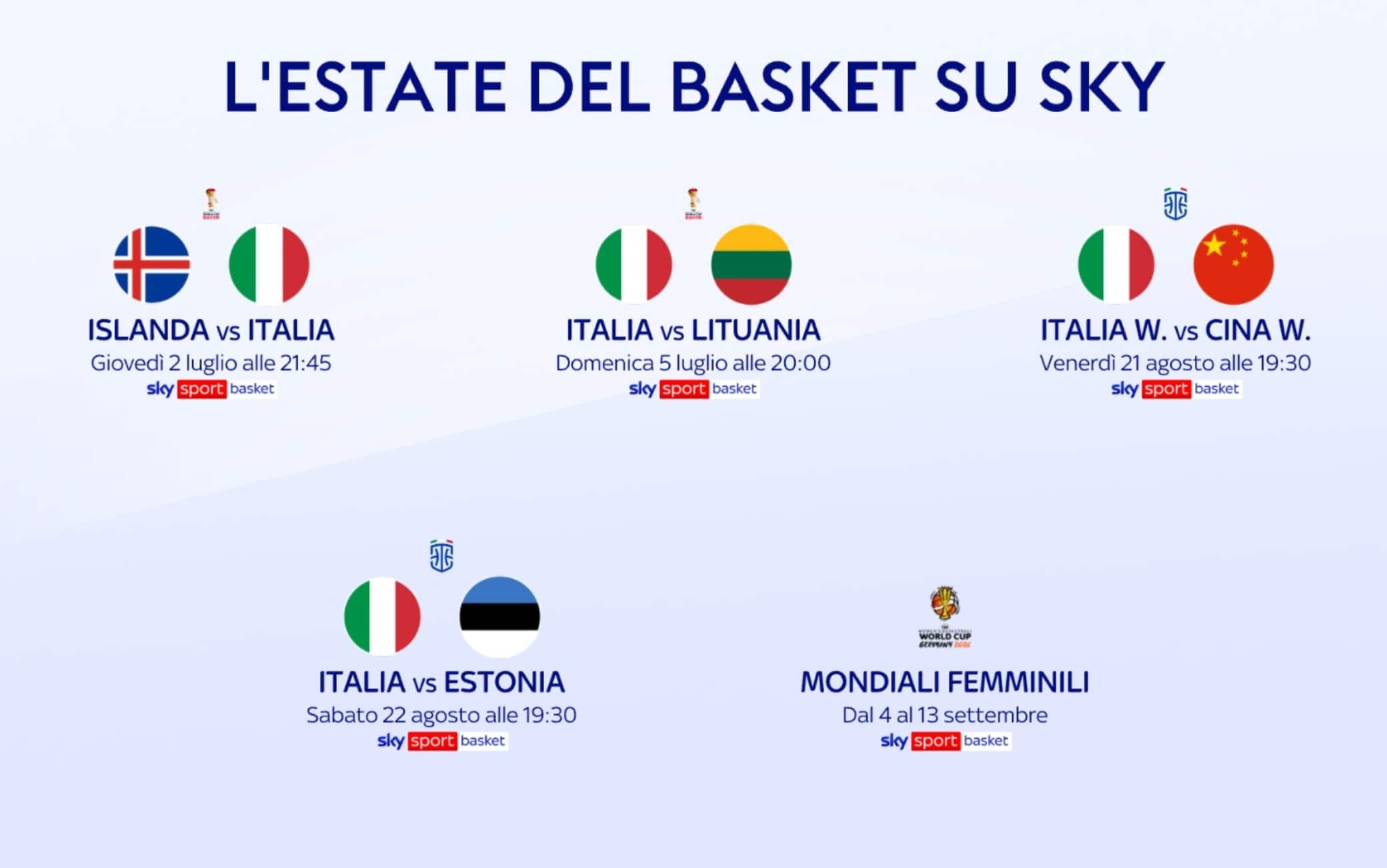 Qualificazioni Mondiali, Italbasket sfida Islanda e Lituania: la programmazione su Sky