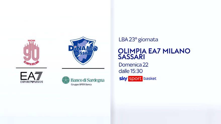 Serie A Basket, Milano-Sassari alle 16 su Sky Sport