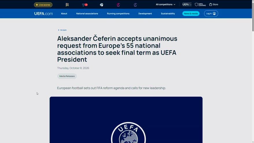 Uefa, Ceferin si candida per un 4° mandato da presidente